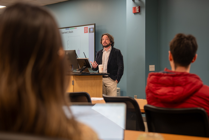 During Dickinson&rsquo;s first AI Symposium last spring, Eren Bilen, assistant professor of data analytics, presented research exploring how critical thinking impacts human-AI collaborations.
