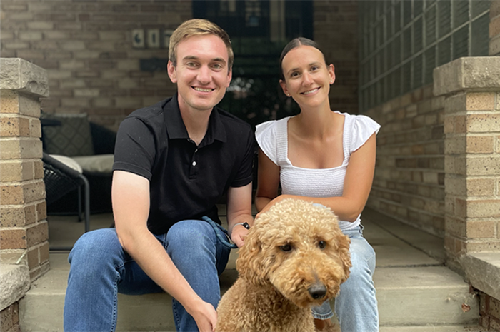 Clayton Hevey &rsquo;16 and Faith Wilwerding &rsquo;16 with their dog, Clarky.